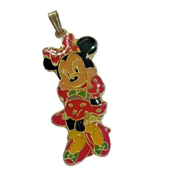 Gold Tone Enamel Minnie Mouse Pendant Charm Disney Dangle Necklace Girls Gift - Picture 1 of 4